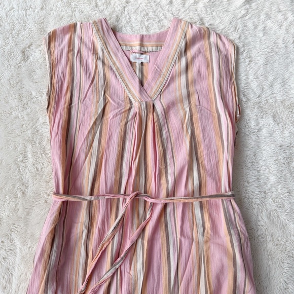 XiRENA Woman Pink Stripe Light Cotton V-Neck Maxi Dress SMALL Boho Chic Coastal - Picture 3 of 7